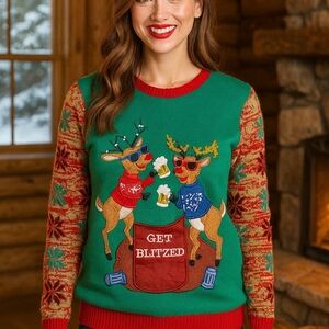 Ugly Christmas Sweater - Green and Red Reindeer Design